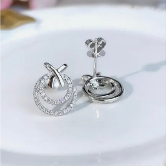 Sterling Silver 1.5 carat Moissanite Double Circle Stud Earrings - Picture 5 of 12